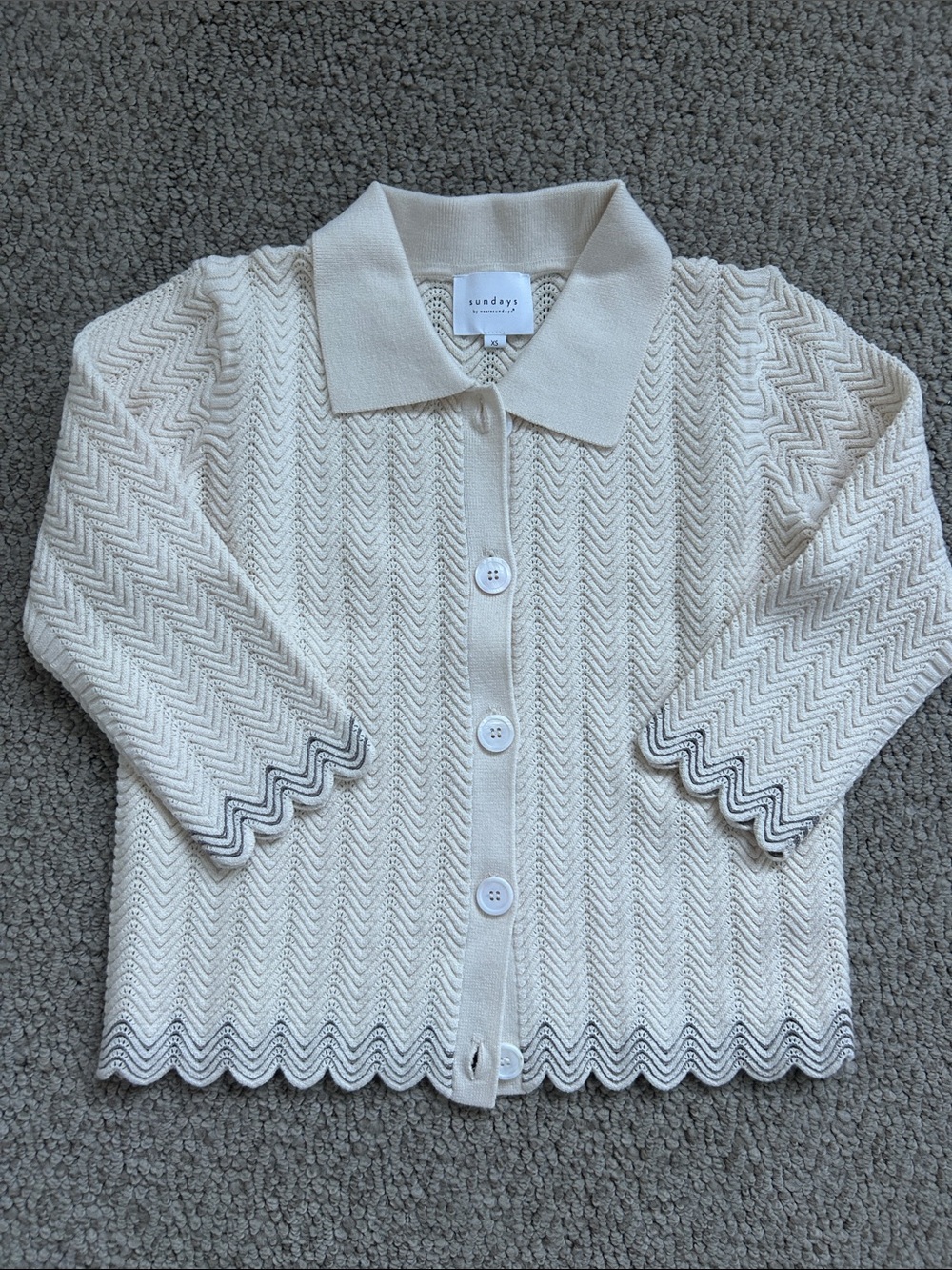 NWOT sundays Cream Chevron Knit Button-Front Cardigan with Contrasting Trim